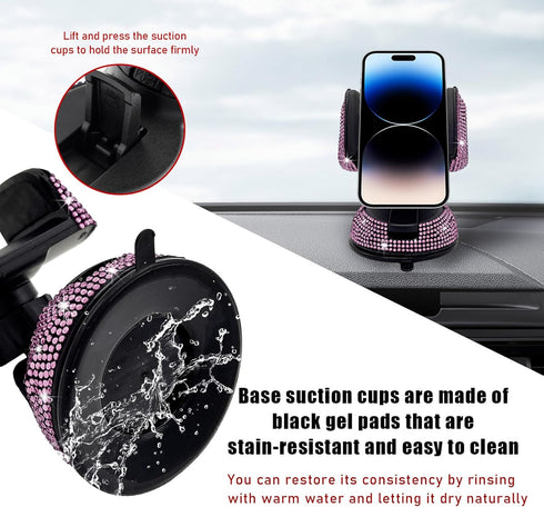 Bling Car Phone Holder, 360 Degree Adjustable Crystal Auto Dashboard Air Vent Mount, Universal for Windshield and