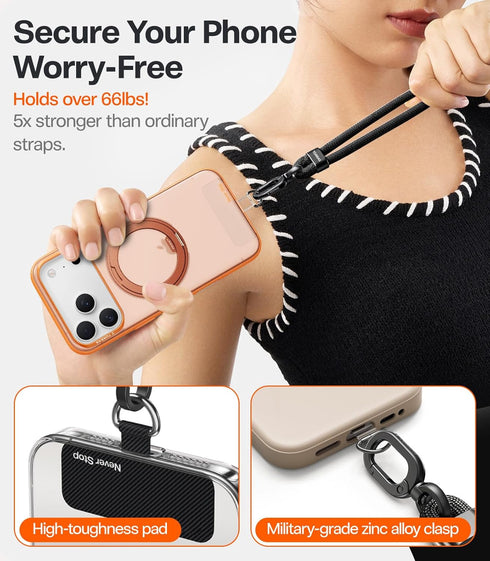 2 TORRAS Phone Lanyard Crossbody with Phone Tabs, Adjustable Anti Theft Phone Strap for All Phones, Premium Metal