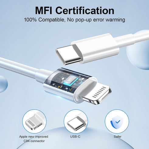 MFi Certified iPhone Charger Fast Charging, USB C Wall Charger with 2Pack 6FT USB C to Lightning Cable