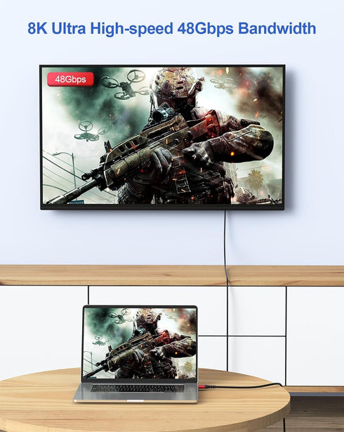 8K 10FT, 2.1 48Gbps Dolby (8K@60Hz 4K@120Hz 2K 3D 2.2&2.3) HDMI ARC/eARC Cable for Soundbar to TV eARC HDMI Cable High