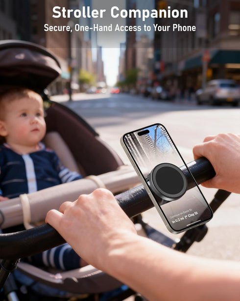 NINEFATICS 17x N52 1217 Stroller Phone Holder, Compatible with MagSafe, Magnetic Handlebar Mount, Strong Magnets, Fits