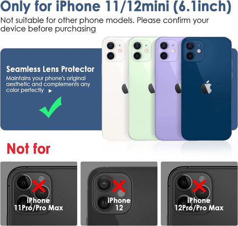 11/12 9H FanTEK Camera Lens Protector for iPhone Mini, Tempered Glass Camera Screen Cover, Ultra HD Clear Acrylic Full