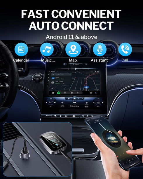 Zrolenca 11+ 2017, Wireless Android Auto Adapter for Factory Wired Android Auto Car, Converts Wired to Wireless