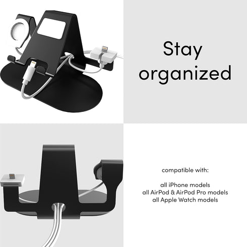 TALK WORKS 3-in-1 Electronics Station, Aluminum Stand Dock for Bedside, Table Compatible w/ iPhone 15/15 Pro/15 Pro