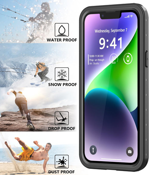 iPhone 14 Waterproof Case with Built-in Screen Protector, Shockproof Dustproof Full Body Protective IP68 Case, 6.1 inch