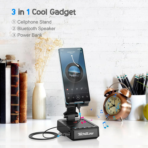 Gifts for Men Women Foldable Cellphone Stand with Bluetooth Speaker Power Bank 360° Rotatable Phone Stand Birthday Gift Idea for Mom Dad Cool Tech Gifts