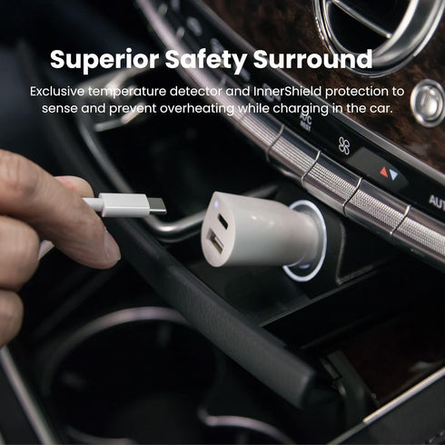 Innergie 30D 30W USB-C Car Charger, 2 Ports | Fast Charging (USB PD & QC3.0) Superior Safety Surround with