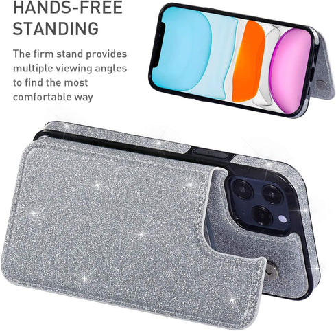 UEEBAI Case for iPhone 12 Pro Max 6.7 inch, Premium Glitter PU Leather Wallet Cover with Card Slots and Stand Function