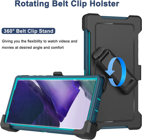 Galaxy Note 20 Ultra Case with Belt Clip Holster, Military Grade Heavy Duty Shockproof Cover, 2 Screen Protectors,