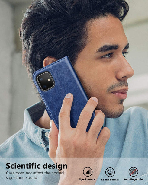 OCASE iPhone 11 Wallet Case, PU Leather Flip with Card Holder, Kickstand, Magnetic Closure, TPU Shockproof (Blue)