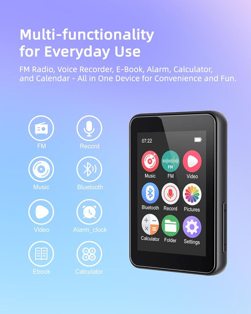 Luoran 64GB MP3 5.3, 2.4" Player with Bluetooth Portable Music Player Full Touchscreen with Speaker, FM Radio, Voice