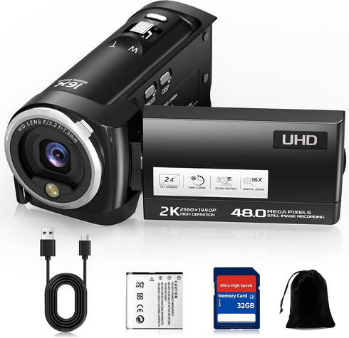 FLATIC 2K/8K Video Camera, 48MP/75MP Camcorder with Picture-in-Picture Mode, WiFi Vlogging Cameras for