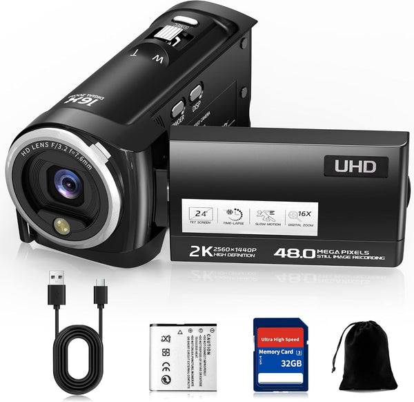 FLATIC 2K/8K Video Camera, 48MP/75MP Camcorder with Picture-in-Picture Mode, WiFi Vlogging Cameras for