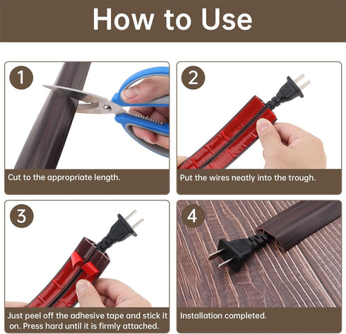 6.6Ft Floor Cord Covers Self Adhesive Cord Hider Extension Management Prevent Cable Trips Walnut Wood Grain for Cable
