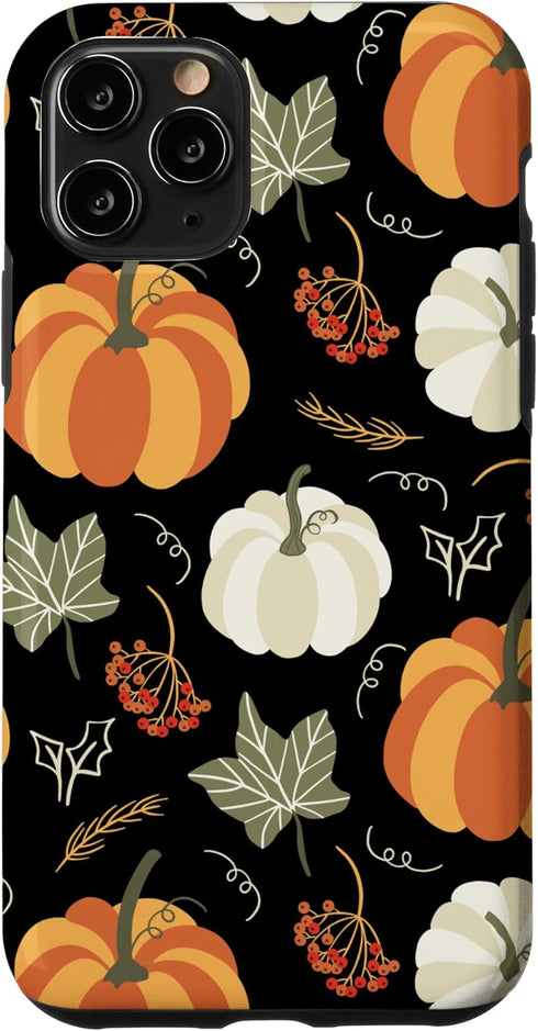 iPhone 11 Pro Case - Autumn Falling Leaves and Pumpkin Spice Harvest, Happy Fall Design