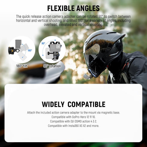 NEEWER Motorcycle Helmet Chin Strap Mount Kit - Compatible with GoPro Hero 13-7, Magnetic Quick Release Adapter