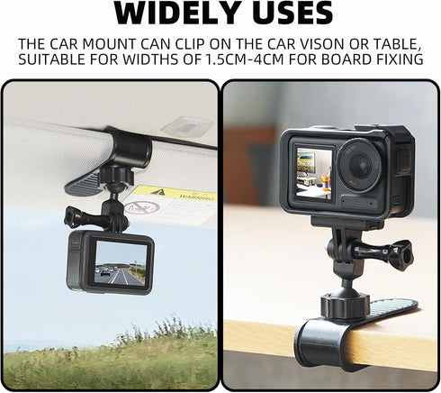 Car Sun Visor Mount for Insta360 X4 X3 X2, DJI Osmo Pocket 3, Action 4 3, with Phone Clip for Vlog/Video POV