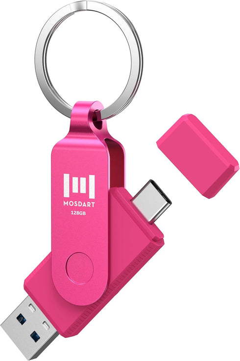 mosDART 128GB USB 3.2 Fast Speed C and A Dual Flash Drive, exFAT