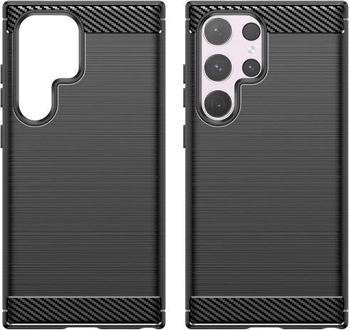 Samsung Galaxy S24 Ultra Phone Case, Shockproof Carbon Fiber Jacket, Soft TPU, Scratch Resistant Black