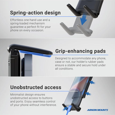 ARKON 7.25 inches Mounts - Phone Mount for Car | Car Phone Holder With Windshield Suction | Secure spring holder