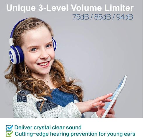 SIMOLIO Kids Bluetooth Headphones, Built-in Microphone, Safe Volume Limited, Foldable, Wireless/Wired for Children