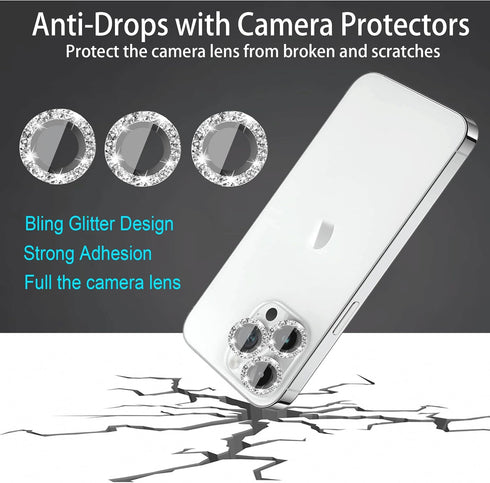 [3+1 Compatible with iPhone 11, 11 mini, 11 Pro, 11 Pro Max Camera Lens Protector Glitter Bling, Tempered Glass Clear Camera Cover Screen Protector Ring Accessories, Case Friendly (Silver)