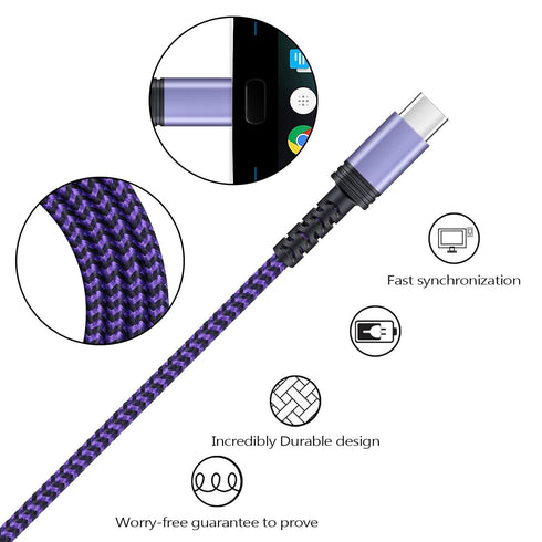 Fast Charging C Charger Cable 4-Pack for Samsung Galaxy S24+, S23 Ultra, Note 21/20, Google Pixel 5, and more.