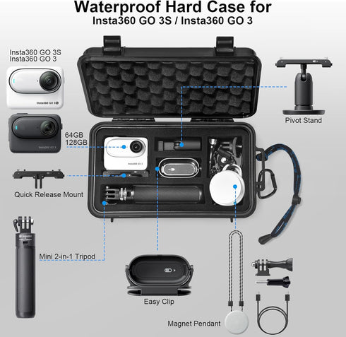 Lekufee Travel Waterproof Hard Case for Insta360 GO 3S/Insta360 GO 3 Action Camera and Accessories (Case Only)