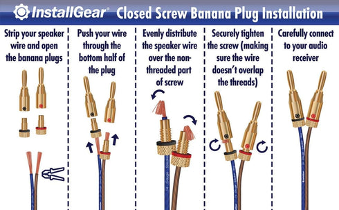 InstallGear 14 Gauge AWG Speaker Wire Cable with 12 Banana Plugs (100ft White/Black) for Car Speakers, Home Theater