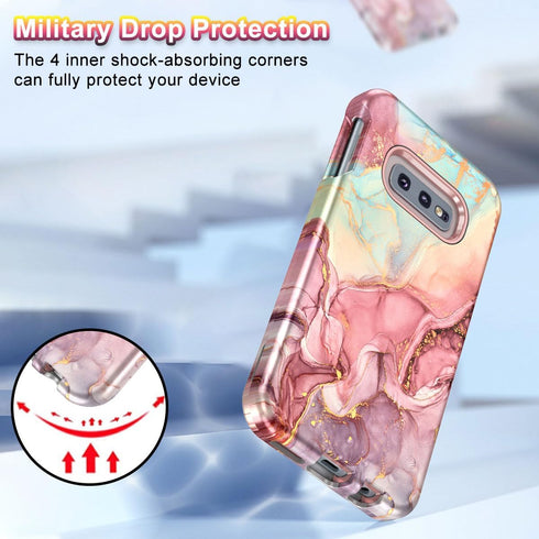 Btscase Rose Gold Case for Samsung Galaxy S10e, Heavy Duty Three Layer Marble Shockproof Full Body Rugged Cover