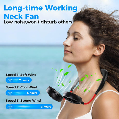 Neck Fan Portable Rechargeable, Wearable Cooling Fan with 360 Degree Rotation, 2000mAh for Travel Sports