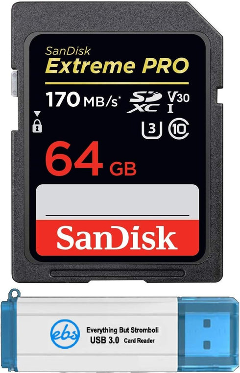 SanDisk Extreme Pro 64GB SDXC Card for Canon EOS R6, R5 Camera Class 10 (SDSDXXY-064G-GN4IN) Bundle with Reader