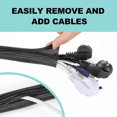 AGPTEK Cable Management Sleeve Cover, 10ft - 1 inch Cord Management System for Desk PC TV Wires Protection, Black