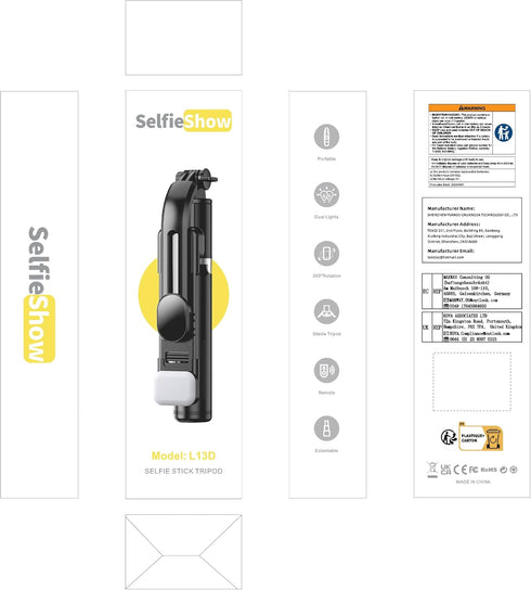 45" Selfie Stick Tripod with 2 Lights, Extendable 5 in 1 Selfie Stick with Wireless Remote for iPhone, Samsung, Android