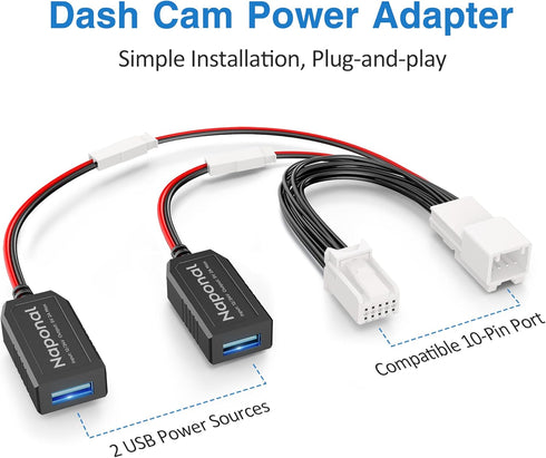 GPS Dash Cam Power Adapter, 10Pin Type B Connector Charger Cable for Select Toyota, Lexus, Subaru