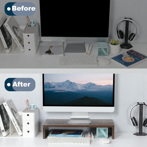 TEAMIX 20 inch Monitor Stand Riser, Wood Stand for Desk, TV/Screen/PC/Printer, with Keyboard Organizer