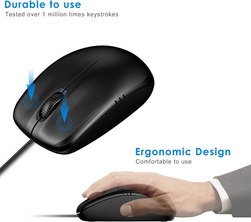 JETech 3-Button Wired USB Optical Mouse Mice (Black) - 0776 by JETech