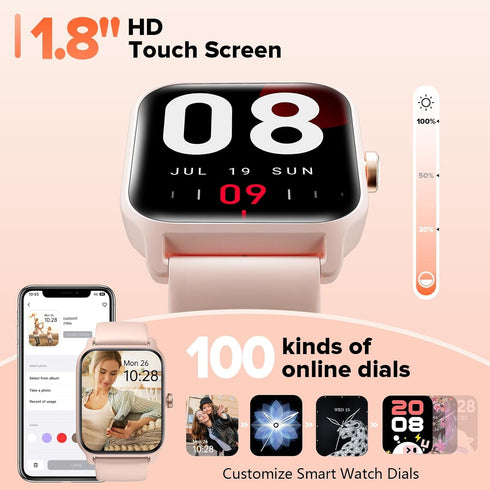 Smart Watches for Men/Women, 1.8'' Alexa Built-in Fitness Tracker with Bluetooth Calls, IP68 Waterproof, 110 Sport Modes