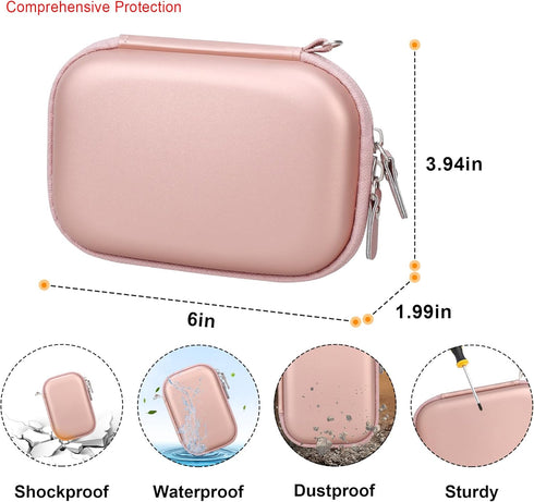 Elonbo Digital Camera Carrying Case for CAMKORY, Compact Small Travel Storage Cover for Kids, Rose Gold