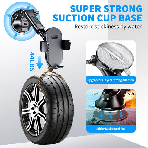 APPS2Car Suction Cup Phone Mount for Windshield/Dashboard/Air Vent with Sticky Gel Pad, Compatible with All Cellphones