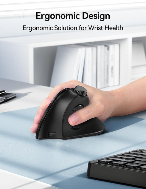 TECKNET 5.0/5.0+2.4G), 6 Ergonomic Mouse, Rechargeable Wireless Bluetooth Mouse (BT Vertical Mouse with Volume Knob