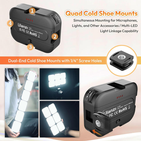 ULANZI VL100X Dimmable 2500-6500K 2000mAh Selfie Light, Clip LED Light Panel for Phone/Laptop/Tablet/Computer, Bi-Color
