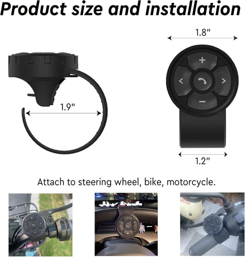 Bluetooth Media Button, Wireless Remote Control for Car, Bike, Motorbike, Boat, IPX6 Waterproof, Compatible with