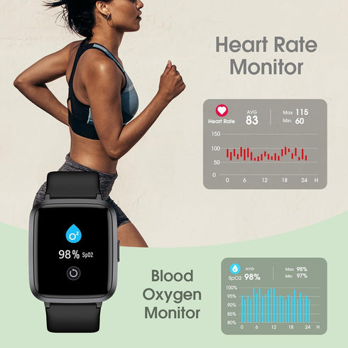Smart Watch Touchscreen Fitness Tracker with Heart Rate & SpO2 Monitor, 5ATM Waterproof for iPhone and Android