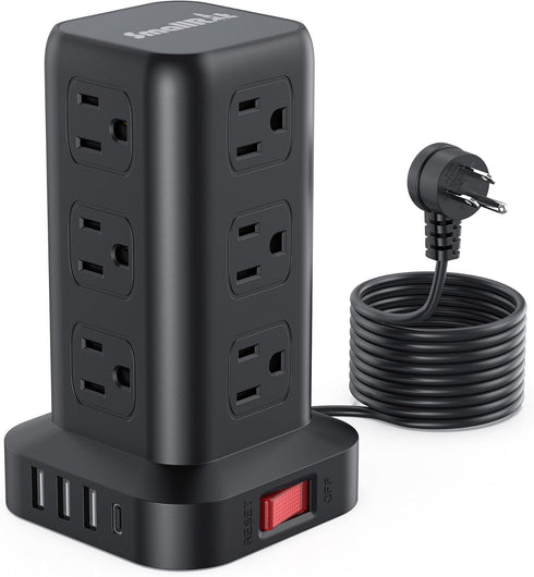 Surge Protector Power Strip Tower, 10FT Extension Cord with 12 AC and 4 USB Ports, Mini Power Strip for Office