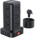 Surge Protector Power Strip Tower, 10FT Extension Cord with 12 AC and 4 USB Ports, Mini Power Strip for Office