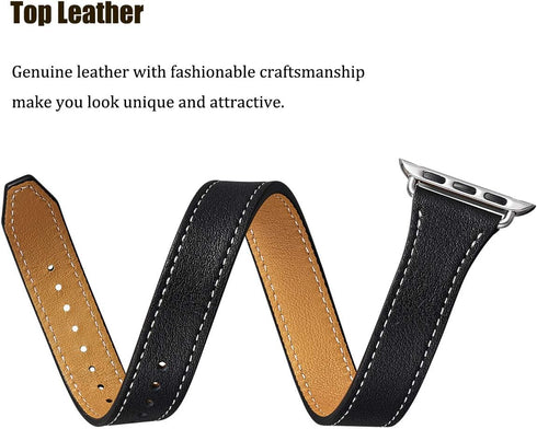 Bestig Bands Compatible with Apple Watch Band 40mm 41mm 38mm 42mm, Genuine Leather Double Tour Slim Strap