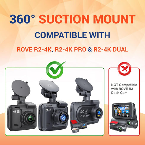 ROVE Suction Cup Mount for R2-4K, R2-4K PRO and R2-4K Dual Dash Cam Models