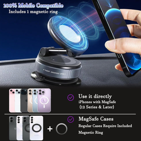 GQKJWJH 2026 360 Vacuum Magnetic Upgraded Phone Holder, Car Phone Mount, for Car/Gym/Mirror/Smooth Surface, Compatible