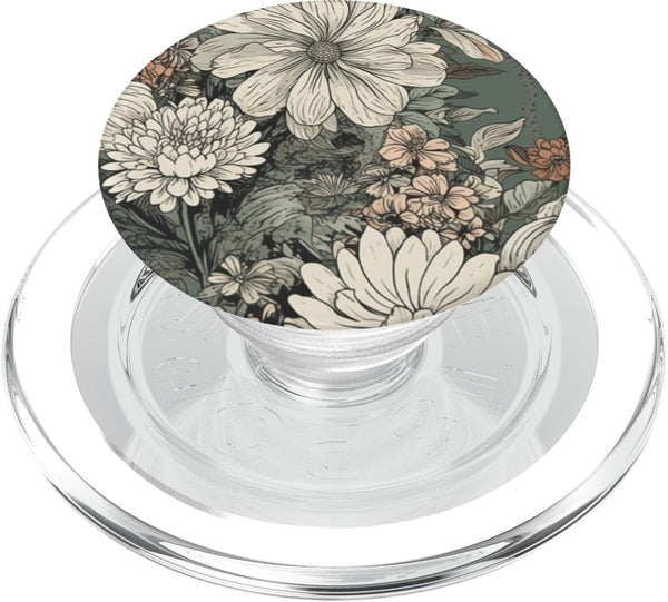 PopSockets PopGrip for MagSafe - Flower Bouquet Floral Pattern Sage Green with Wildflowers